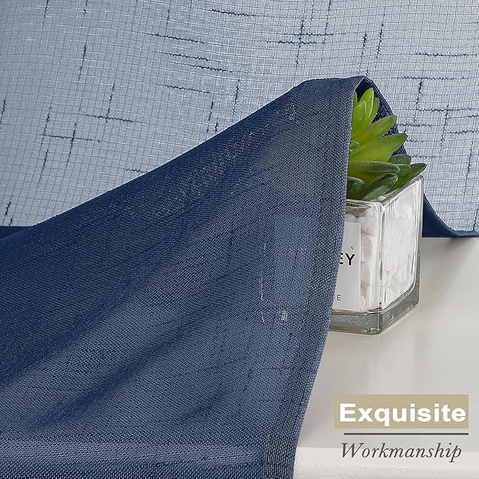 Aiyufeng Linen Textured Blue Sheer Curtains 72 inches Long 2 Panels, Sheer Navy Blue Curtains Breathable Elegant Drapes for Living Room Kitchen, 40Wx72L inch
