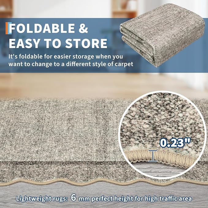 GarveeHome Scalloped Washable Area Rug 4x6 Small Entryway Rug Non Slip | Brown - Image 6
