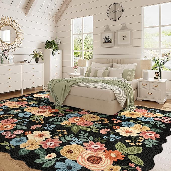 DUKINO 8x10 Area Rug for Living Room, Floral Washable Rug Non Slip, Low Pile - Image 3
