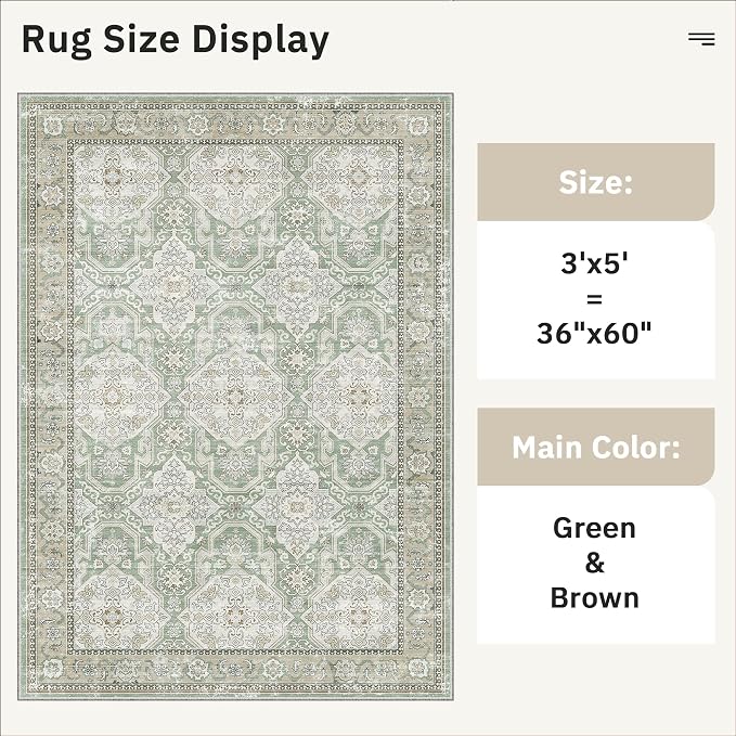 Soalmost 3x5 Rugs, Small Washable Kitchen Entryway Area Rug Green/Brown | - Image 5