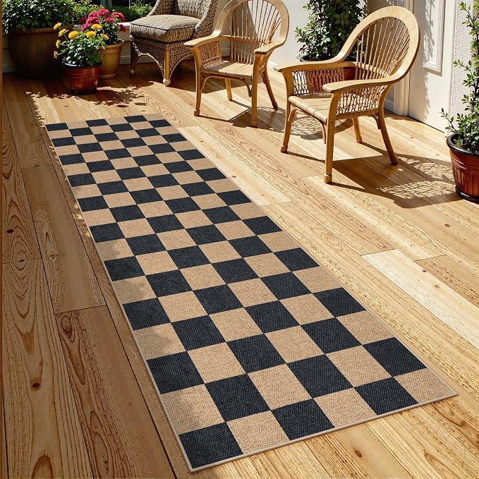 Lahome Checkered Easy Jute Kitchen Runner Rug, 2x8 Outdoor Rugs Washable | Non - Image 7
