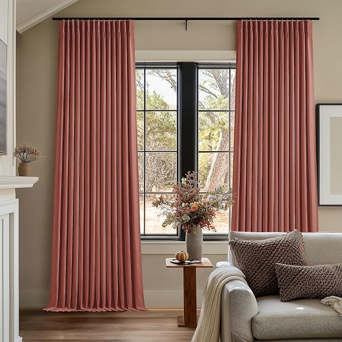 Terracotta Pleat Linen Blackout 102 Inch Curtains by Twodrapes