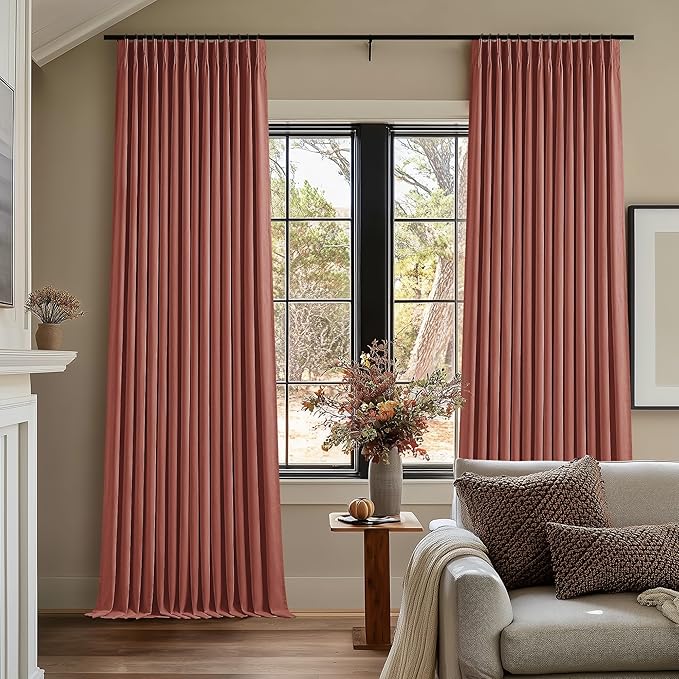 Terracotta Pinch Pleat 100% Blackout Linen Bedroom Curtains 96 Inch Length | - Image 8