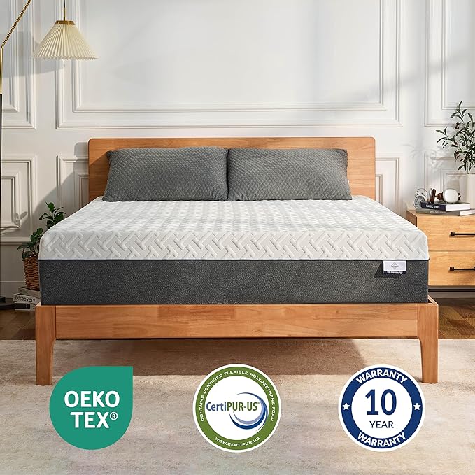 12 Inch King Green Tea Memory Foam Mattress for Cool Sleep & Pressure Relief, Bed in a Box, Removable Cover No Fiberglass, CertiPUR-US Certified