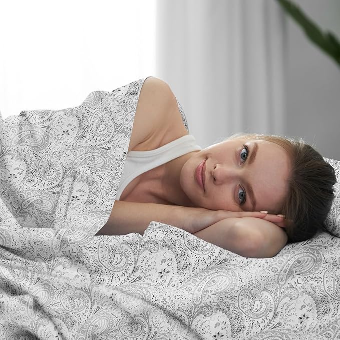 Mellanni Extra Deep California King Sheets - 4 PC Iconic Collection Bedding - Luxury, Ultra Soft, Cooling Bed Sheets - Wrinkle, Fade, Stain Resistant (Cal King, Paisley Gray)