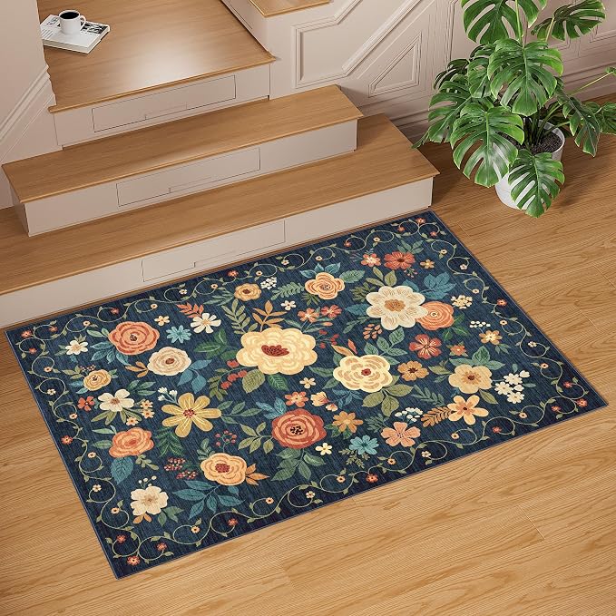 DUKINO 3x5 Area Rug, Floral Washable Rug - Image 9