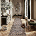 2'6''x12' Brown Blue Vintage Floral Washable Runner Rug by HUGEAR