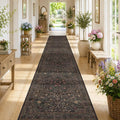 Dark Brown Boho Washable 3x12 Extra Long Runner Rug by HazoHaus