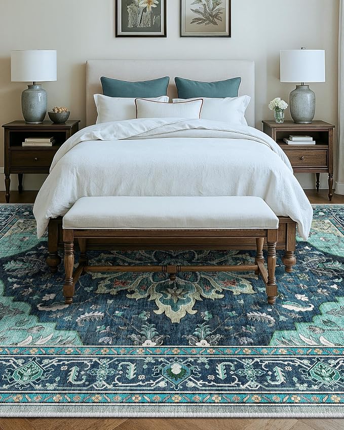 RELEANY Washable Area Rug, Large 9'x12', Teal | Non-Slip, Water Repellent - Image 9
