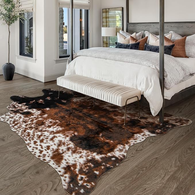 Cow Print Faux Cowhide Rug, Fluffy Fur 5.2x7 Feet Washable Cow Rugs - Image 6