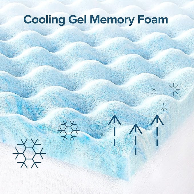 ZINUS 1.5 Inch Swirl Gel Cooling Memory Foam Mattress Topper, Cooling Airflow Design, CertiPUR-US Certified, Full, Light Blue
