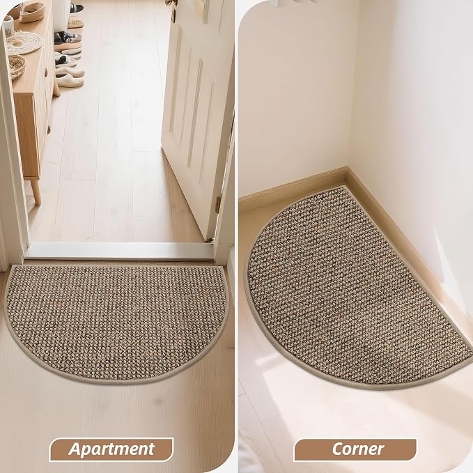 BEQHAUSE Dirt Trapper Door Mat 17" x 30" Half Circle Non Slip Rugs, Taupe | - Image 9