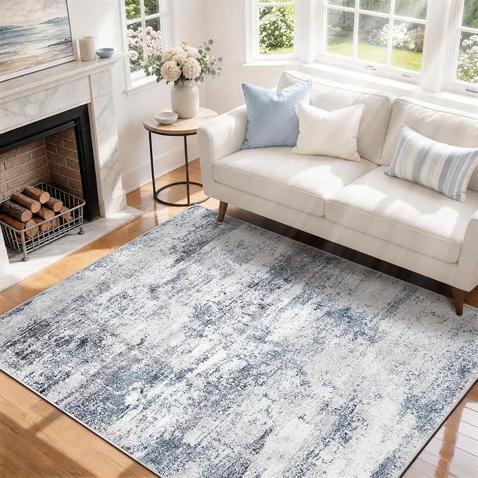 5x7 Area Rugs for Living Room Washable Bedroom Dining Room Blue Grey | Modern by Aelenmu