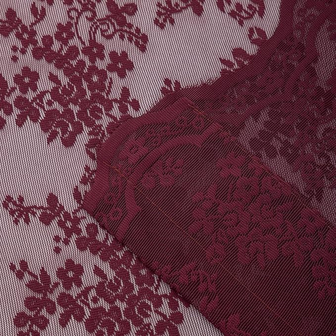 YJ YANJUN Vintage Lace Curtains 63 Inch Length 2 Panels- Burgundy Sheer Curtains - Image 4