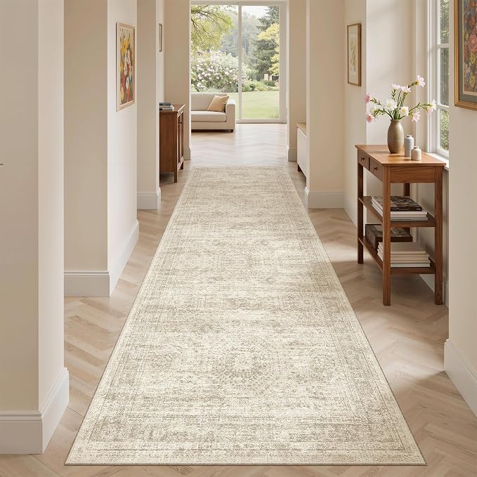 Soalmost Washable Runner Rug 2'6"x8' Kitchen Hallway Runners Beige | Soft - Image 3