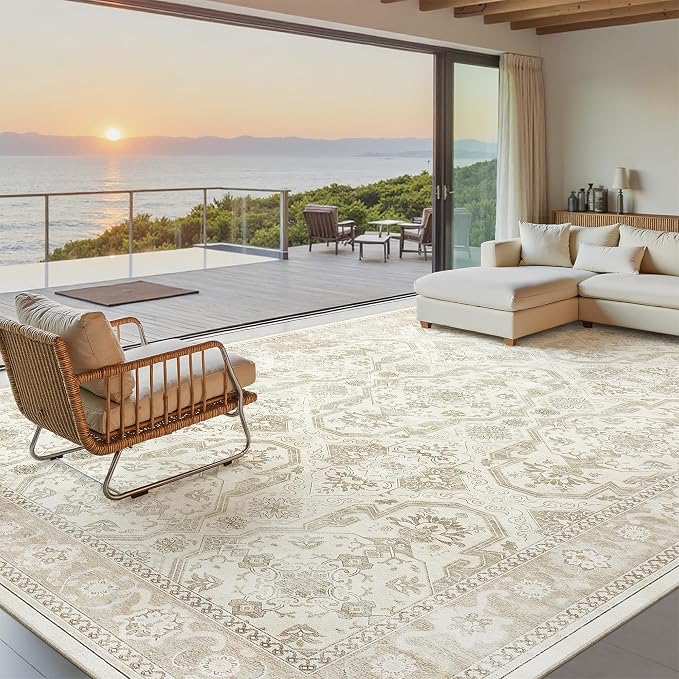 Soalmost 8x12 Area Rugs Large Washable Living Room Rug Non-Slip Beige/Brown | - Image 2