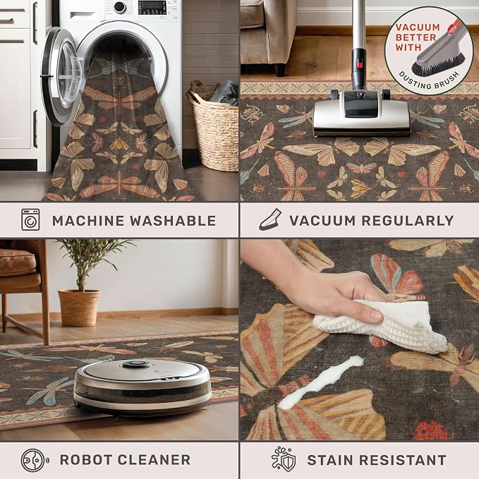 Vintage Insect Moth Runner Rug 3x12, Washable Non Slip Carpet - Image 5