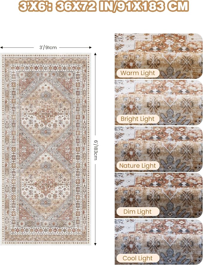 3x6 Runner Rug, Non Slip Washable Rugs - Image 2