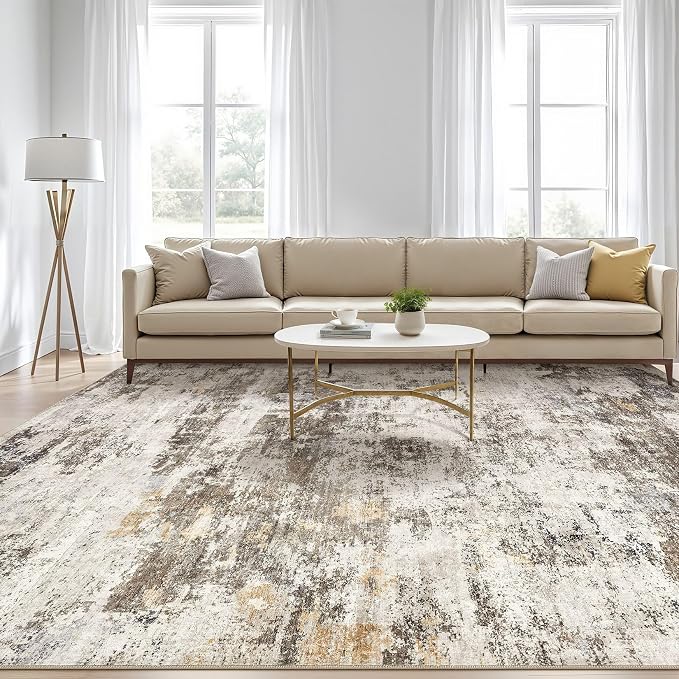 LOONGRUG 6x9 Area Rugs Washable Neutral Modern Living Room Rug Brown Gold | - Image 5