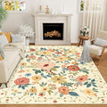 DUKINO 5x7 Area Rug Floral Washable Living Room Rug Non Slip Beige Yellow | Soft by DUKINO