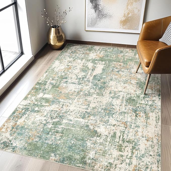 LOONGRUG 3x5 Rug Machine Washable Neutral Modern Abstract Soft Rug Green | by LOONGRUG