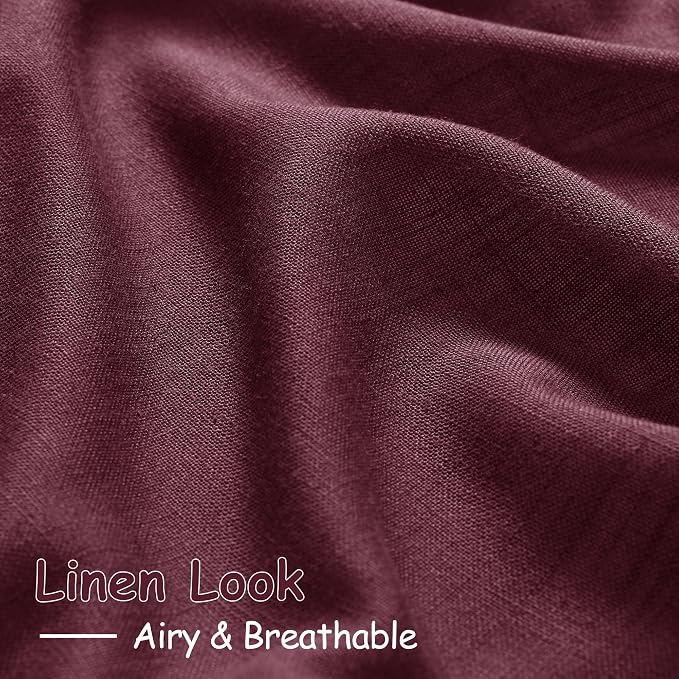Burgundy Linen Curtains 84 Inch Length 2 Panels Set - Image 5