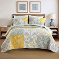 Secgo Queen Comforter Set for Bed - 100% Cotton Quilts Queen Size, Black Bedspreads (90 * 98 Inch) with 2 Pillow Shams, Patchwork Reversible Lightweight Bedding