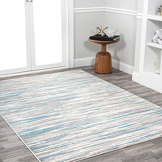 JONATHAN Y Speer Abstract Linear Stripe Gray/Blue Indoor Area Rug, 5x8, Contemporary, Rustic, Easy-Cleaning for Living Room, Bedroom, Kitchen, Pet Friendly, Non-Shedding (LUX106A-5)