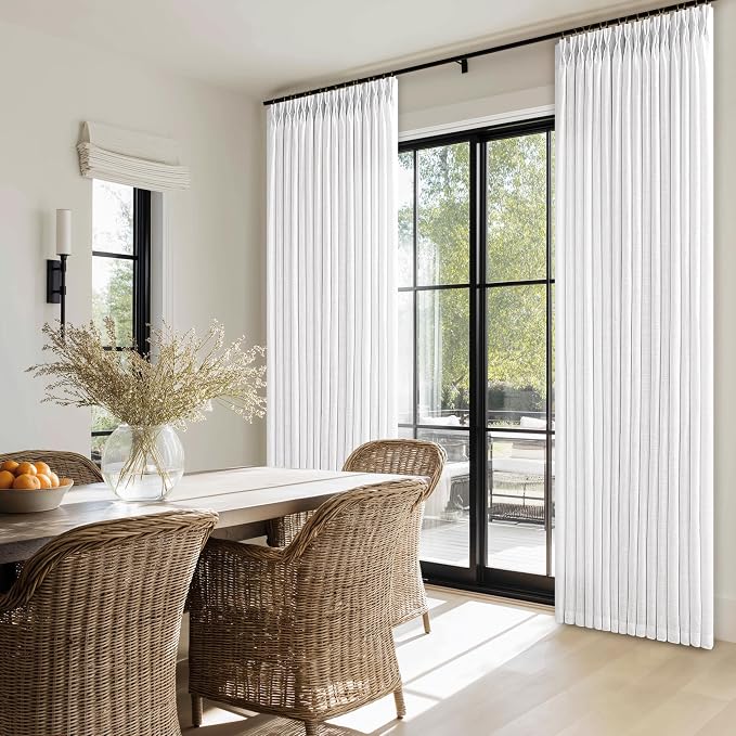 Snow White Pleated Linen Semi Sheer Light Filtering Neutral Curtains 50x96 | - Image 8