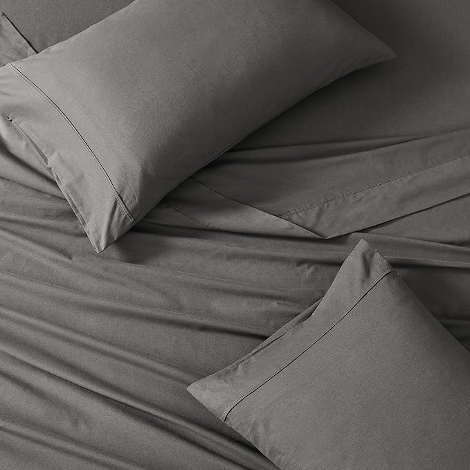 LANE LINEN 100% Organic Cotton Sheets King Size Machine Washable Fully Elasticized Soft & Comfy Mercerized Sustainably Produced All Season Eco Friendly Cotton Sheets sábanas King- Charcoal