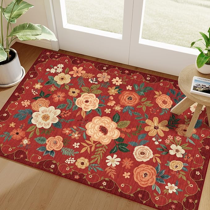 DUKINO 2x3 Entryway Rug, Floral Door Mat Soft Washable Rug Non Slip, by DUKINO