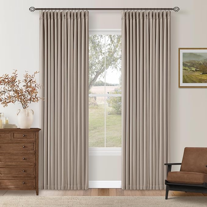 Burlywood Birch Linen Pinch Pleated Blackout Bedroom Curtains 80 Inch Long | - Image 9