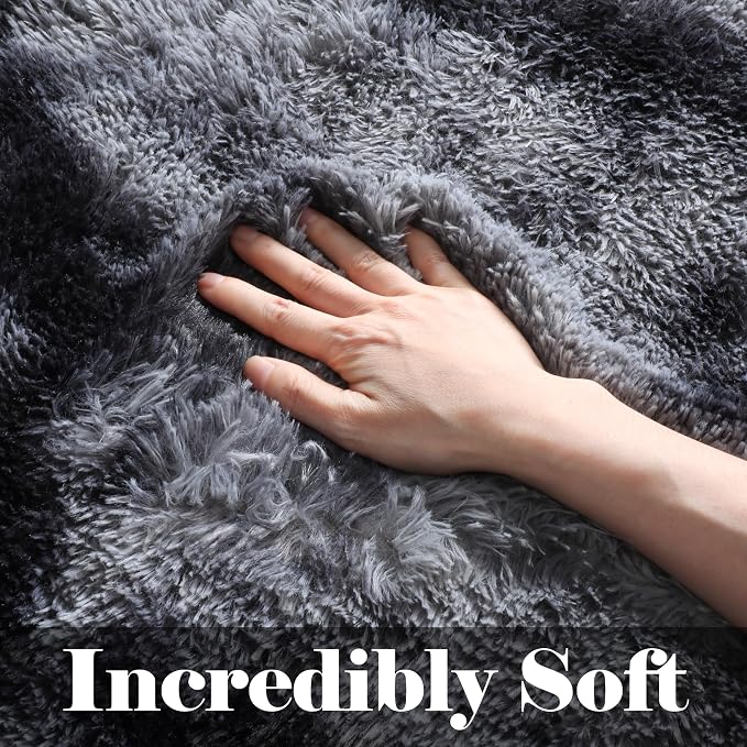 Rugs for Living Room Bedroom, 5x8 Fluffy Tie-Dyed Dark Grey Bedside Area Rug - Image 2