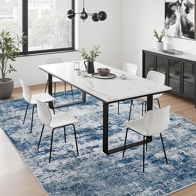 Area Rug Living Room: 4x6 Modern Washable Indoor Soft Carpet Blue | - Image 4
