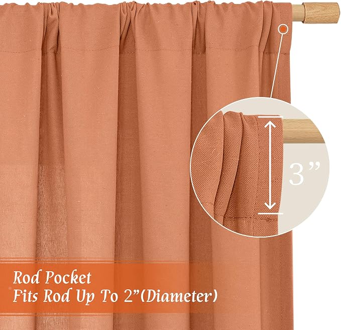 Short Terracotta 48 Inch Linen Curtains - Image 3