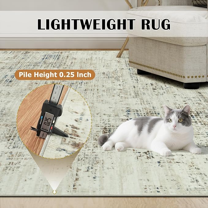 9x12 Washable Area Rug for Living Room Bedroom: Non-Slip Modern Gray White | - Image 6