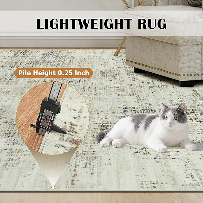 8x10 Washable Area Rug for Living Room Bedroom: Non-Slip Modern Gray White | - Image 6