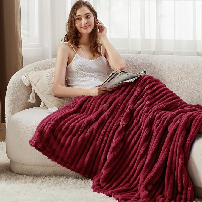 Bedsure Soft Twin Blanket for Bed Decor Gifts Deep Red 60"x80" | Birthday Gifts - Image 4