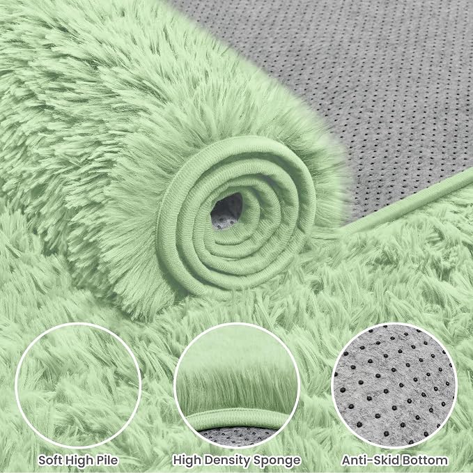 5x7 Fluffy Shag Area Rugs for Living Room Bedroom: Soft Carpet Mint Green | - Image 6