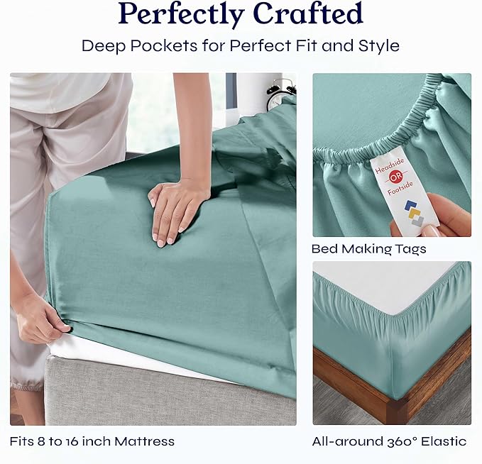 California Design Den Full Size Bed Sheets Set - Soft 400 Thread Count Sateen, Natural 100% Cotton Sheets with Deep Pockets, Breathable, Cooling and Durable Bedding Set - Teal