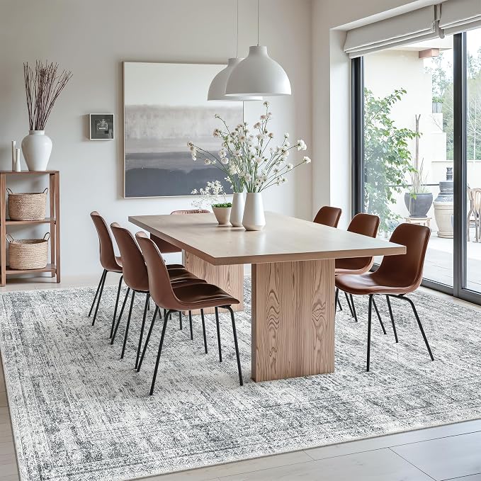Soalmost 7x10 Area Rug for Living Room Washable Rugs Non-Slip Grey | Low-Pile - Image 3