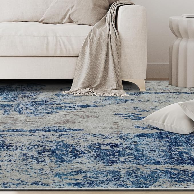 4x6 Area Rugs for Living Room Washable Bedroom Dining Room Blue Grey White | - Image 9