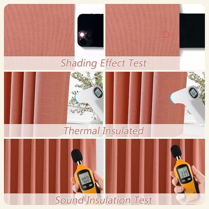 Coral 100% Blackout Linen Curtains 120 Inch Length 2 Panels Set - Image 5