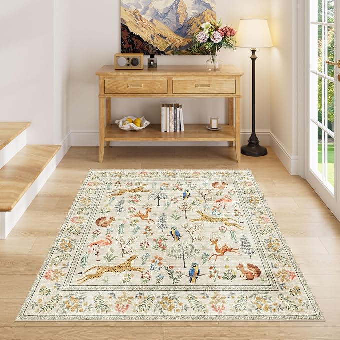DUKINO 4x4 Square Area Rug, Washable Animal Rug - Image 3