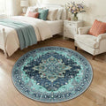 RELEANY Washable Area Rug, Round 4ft, Teal | Non-Slip, Water Repellent by RELEANY