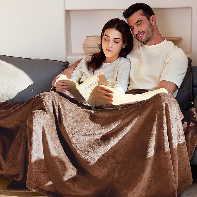 Exclusivo Mezcla Fleece Throw Blanket for Couch, Sofa, 300GSM Super Soft and Warm Blankets, Brown Throw All Season Use, Cozy, Plush, Lightweight, 50x60 Inches