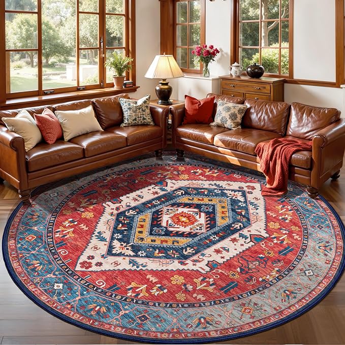 SERISSA 6ft Washable Non Slip Round Boho Area Rug by SERISSAHomeDecorCollection