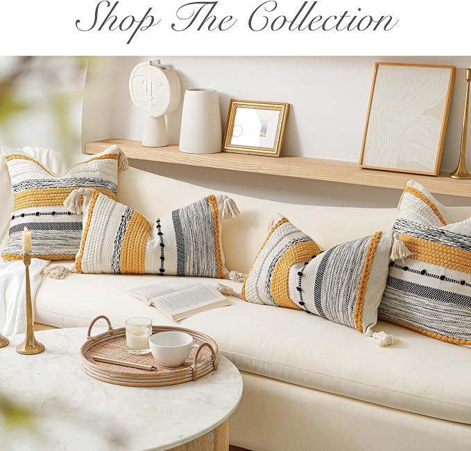 Decorative Lumbar Throw Pillow Cover 14x24 Boho Yellow Mustard Accent Cushion - Image 7