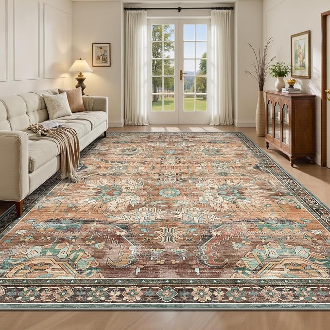 5x7 Area Rugs, Vintage Retro Soft Washable Rug, Non-Slip Low Pile Rugs by Yarooge