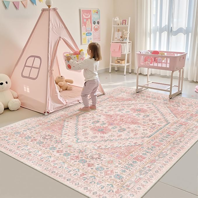 Pink Rugs for Bedroom-5x8 Area Rugs for Living Room, Girls Room | Washable Rugs - Image 4